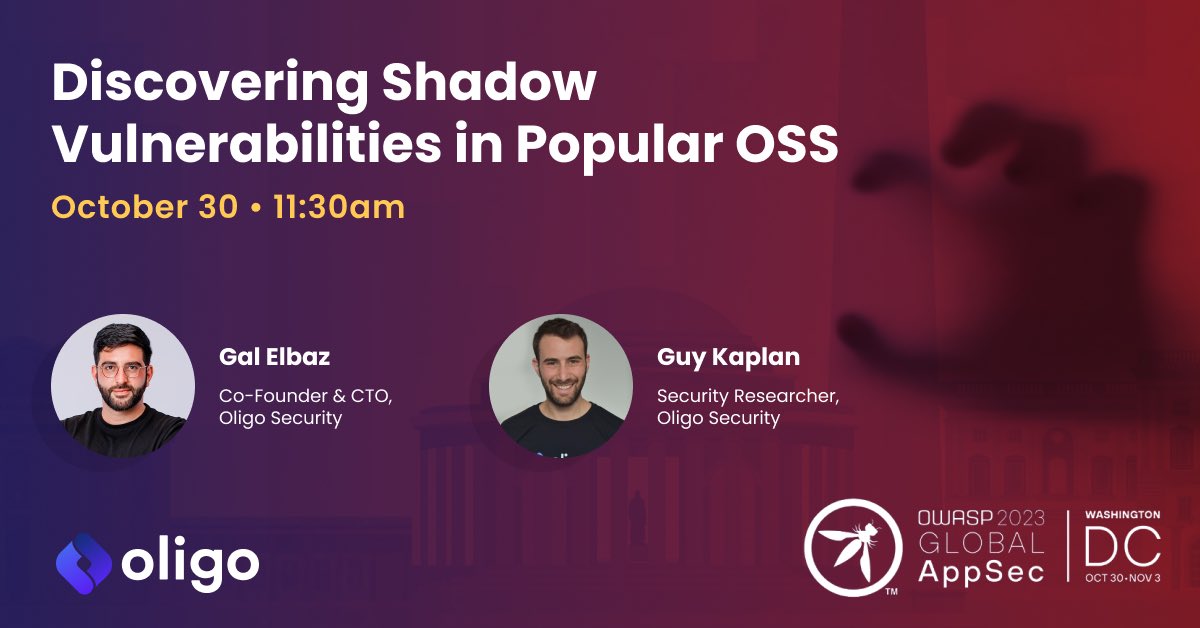 I'll be speaking at #OWASP Global AppSec Summit, shedding light on the untold story of Shadow Vulnerabilities 👻. We'll explore unnoticed risks in OSS tools like #ApacheCassandra, #PyTorch, and more. All details👉 owasp2023globalappsecwashin.sched.com/event/1OUkL/di…