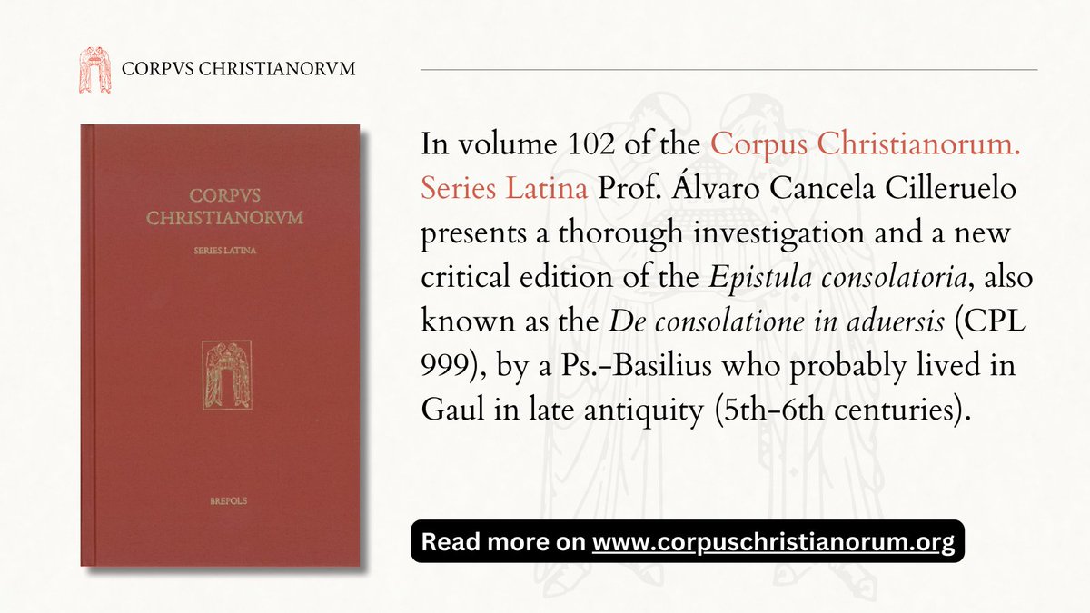 Brepols's tweet photo. #CorpusChristianorum Series Latina, vol. 102
A new study and edition of the 'De consolatione in aduersis' (CPL 999)
Read more: https://t.co/4Io36sv37p
#LateAntiquity #Classics #ClassicsTwitter #Gaul #Latin #CriticalEdition #LatinTexts https://t.co/kKgwhH6Muc