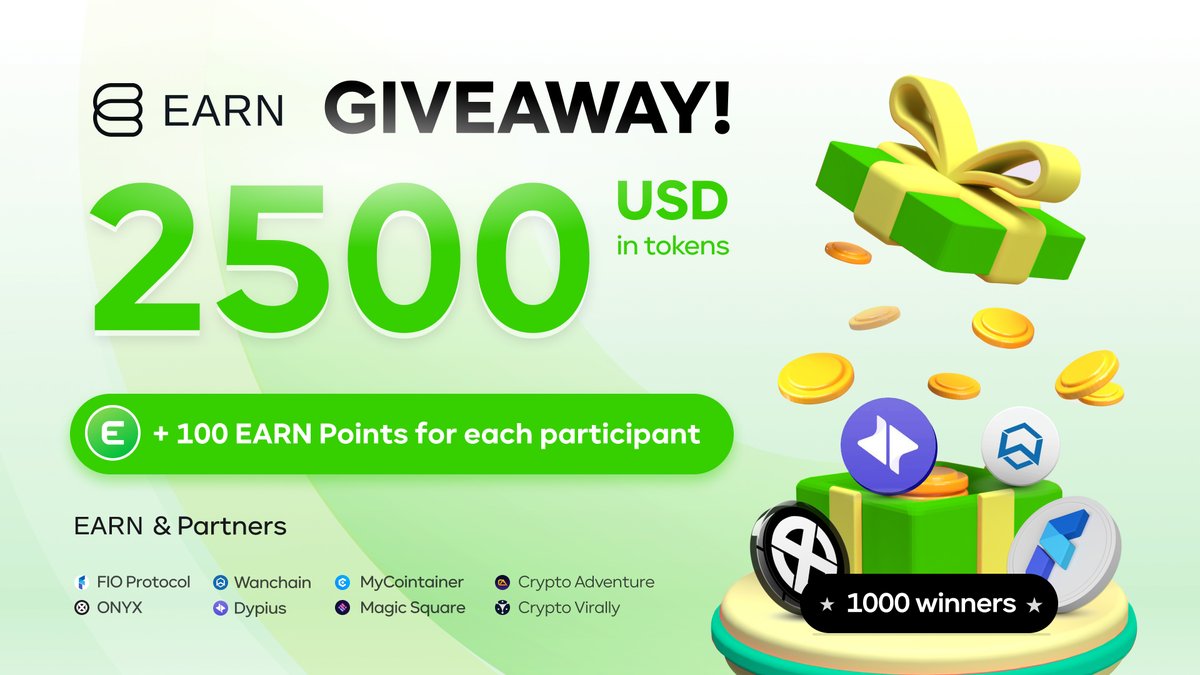 🚨GIVEAWAY ALERT! 💰Win Your Share of $2,500 in Prizes with the 'Earn & Partners' Campaign!🥳 Here's how you can win: 💫 ☑️LIKE & RETWEET this post ☑️ Enter here: gleam.io/8cPdY/earn-net… 🗓️ Duration: October 25 - November 8 ↪️ Full Details:  blog.earn.network/earn-partners-…