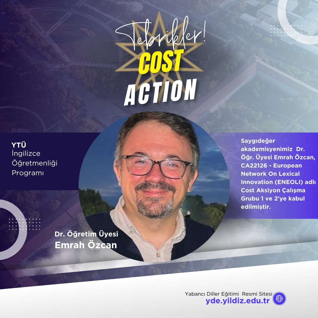 YTU Foreign Languages Teaching Department (@yildizeduyde) on Twitter photo Bölümümüz Dr. Öğretim Üyesi Emrah Özcan CA22126 - European Network On Lexical Innovation (ENEOLI) adlı Cost Action Çalışma Grupları 1 ve 2'ye kabul edilmiştir. Hocamızı tebrik ediyor, başarılarının devamını diliyoruz.💫 <a href="/DrEmrah0zcan/">Dr. Emrah Özcan</a> Bölümümüz Dr. Öğretim Üyesi Emrah Özcan CA22126 - European Network On Lexical Innovation (ENEOLI) adlı Cost Action Çalışma Grupları 1 ve 2'ye kabul edilmiştir. Hocamızı tebrik ediyor, başarılarının devamını diliyoruz.💫 <a href="/DrEmrah0zcan/">Dr. Emrah Özcan</a>