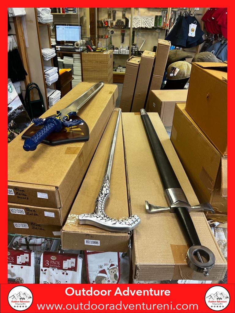 OutdoorAdvNI's tweet photo. 🔪⚔️ New Gods of War knives, swords, and a Roman helmet in store at Outdoor Adventure, Ballymena. Check them out in-person or visit https://t.co/5uvF58XDEC. Some items in-store only! #ReplicaSwords #GodsOfWar 🔥 https://t.co/39cT3jxxZ2