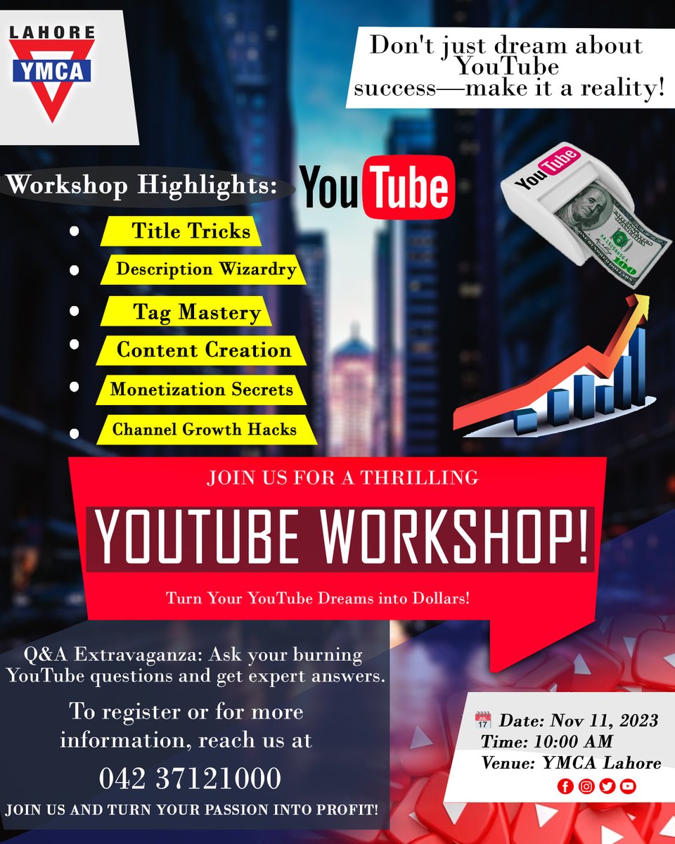 ymca_lahor59383's tweet photo. YouTube Mastery Workshop: Unlocking the Secrets to YouTube Success #youtubeworkshop #YouTubeSuccess
#earnmoneyonyoutube #ymcalahore
#LahoreEvents
#socialmediaworkshop
#videomarketing
#ymcaworkshop
#contentcreation
#MonetizeYourChannel
#youtubegrowth
#videoseo
#onlinelearning https://t.co/LF8UGwqzlr