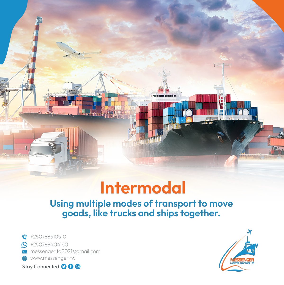 messengerltdrw's tweet image. For efficient and faster deliveries of cargo, we use a variety of transportation modes to get your goods to their destination quickly and safely.

#logisticsterms
#messengerlogisticsandtrade