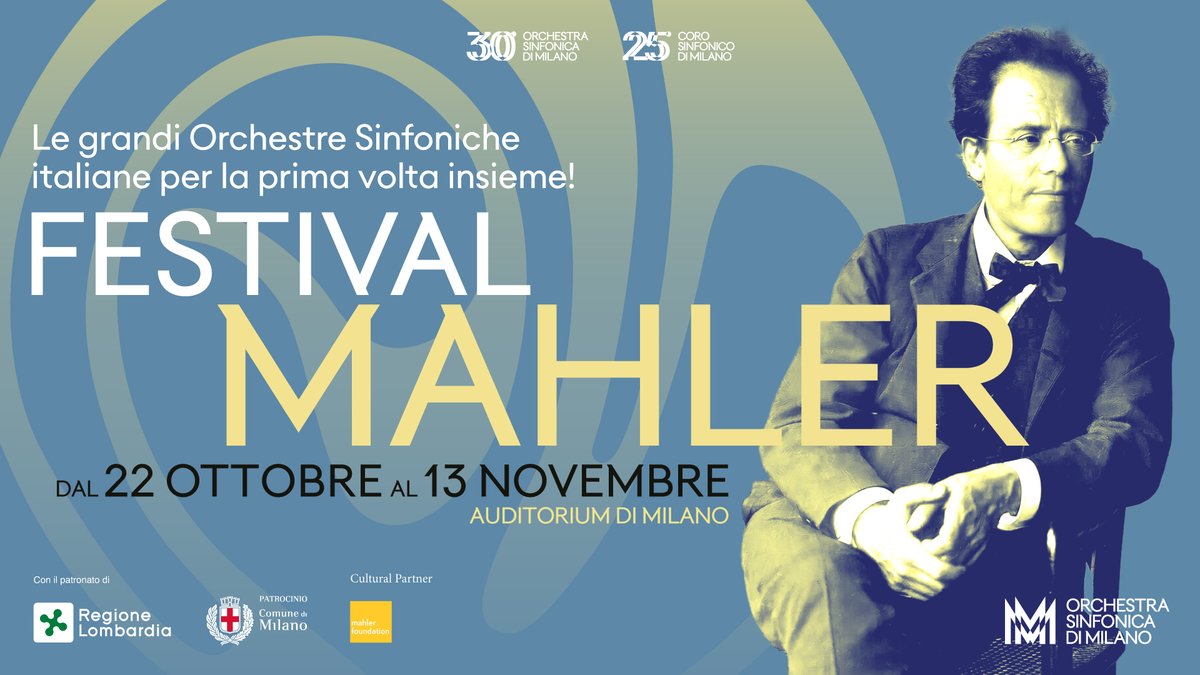 FESTIVAL MAHLER... si parte! Da oggi fino al 13 novembre le grandi Orchestre Italiane per la prima volta insieme, all'Auditorium di Milano, in un grande festival composto da 14 appuntamenti dedicato a Gustav Mahler. Dettagli 👉 sinfonicadimilano.org/it/festival-ma…