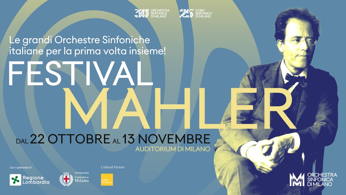 FESTIVAL MAHLER... si parte!
Da oggi fino al 13 novembre le grandi Orchestre Italiane per la prima volta insieme, all'Auditorium di Milano, in un grande festival composto da 14 appuntamenti dedicato a Gustav Mahler.
Dettagli 👉 sinfonicadimilano.org/it/festival-ma…
