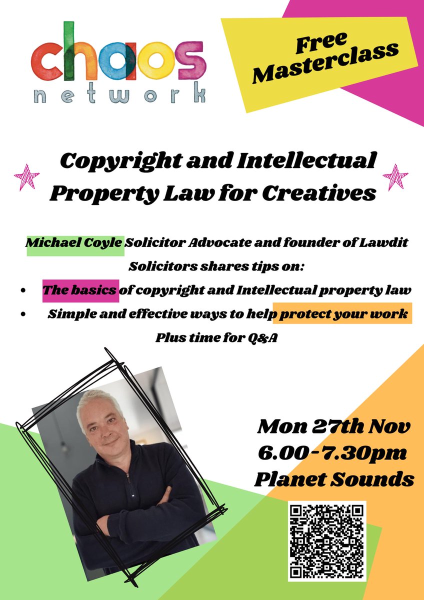 🚨Free Masterclass! Copyright and IP Law for Creatives🚨 Michael Coyle of @lawdit_legal will guide you through the basics of copyright and Intellectual property law and share simple and effective tips to help protect your work Tickets 👇 eventbrite.co.uk/e/719214819887…