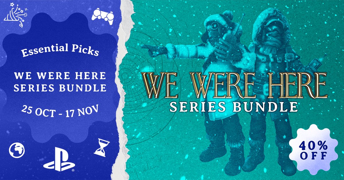 WeWereHereGame's tweet photo. 📣 PlayStation SALE! 📣
Grab our entire bundle with 40% off or dive into our second game 'We Were Here Too' with 80% discount! 💥 Now is the perfect time to get comfy on your couch, grab a warm drink and solve some puzzles together!
#EssentialPicks #PlayStation #WeWereHere https://t.co/oK3M2eSOoj