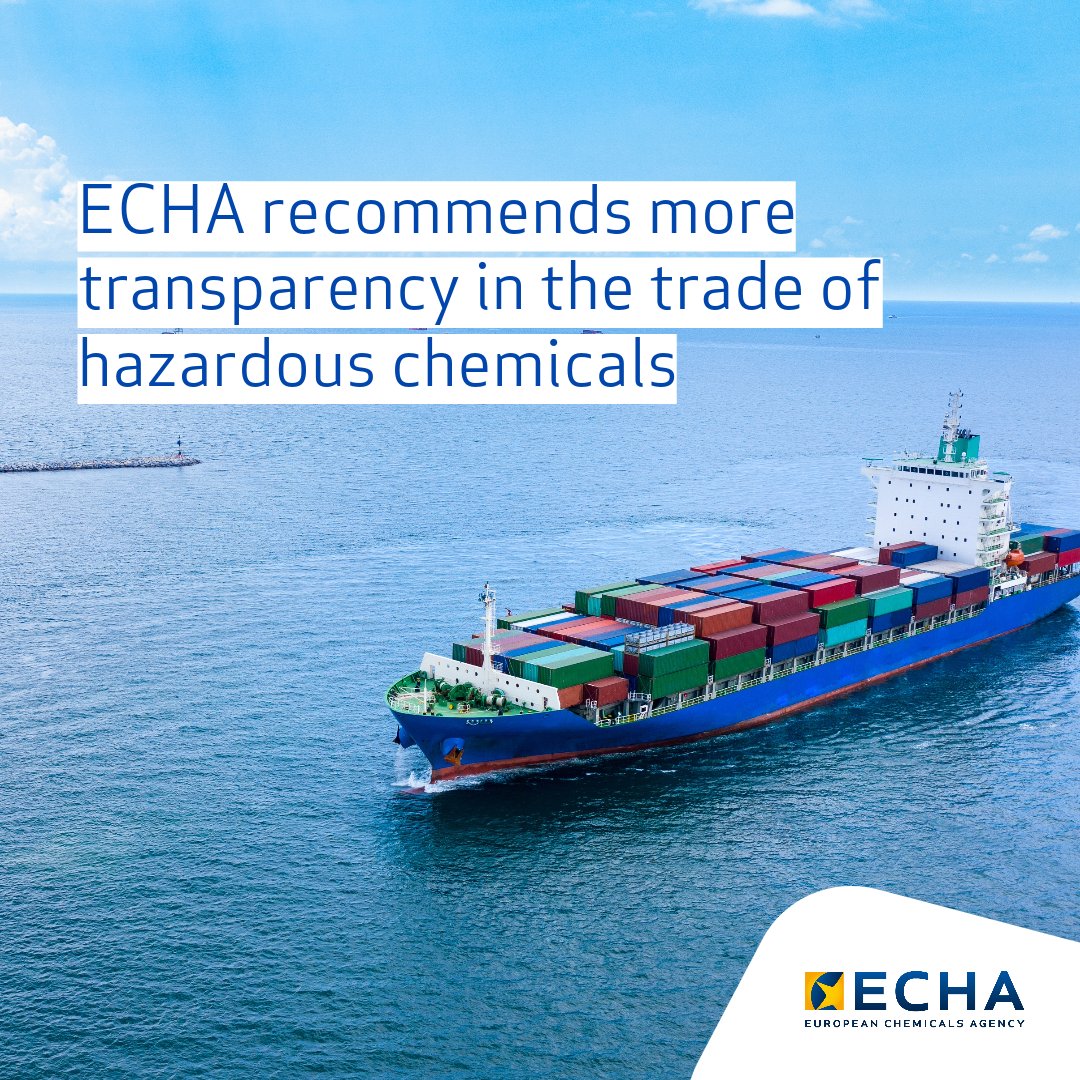 EU_ECHA's tweet photo. Take a look at our third report on the operation of the #EU_PIC regulation. We made recommendations aiming at a more transparent and effective implementation of the regulation which controls the trade of hazardous chemicals.
🔗https://t.co/9COR3TVBdd
#SaferChemicals https://t.co/eXyMBAxXcy