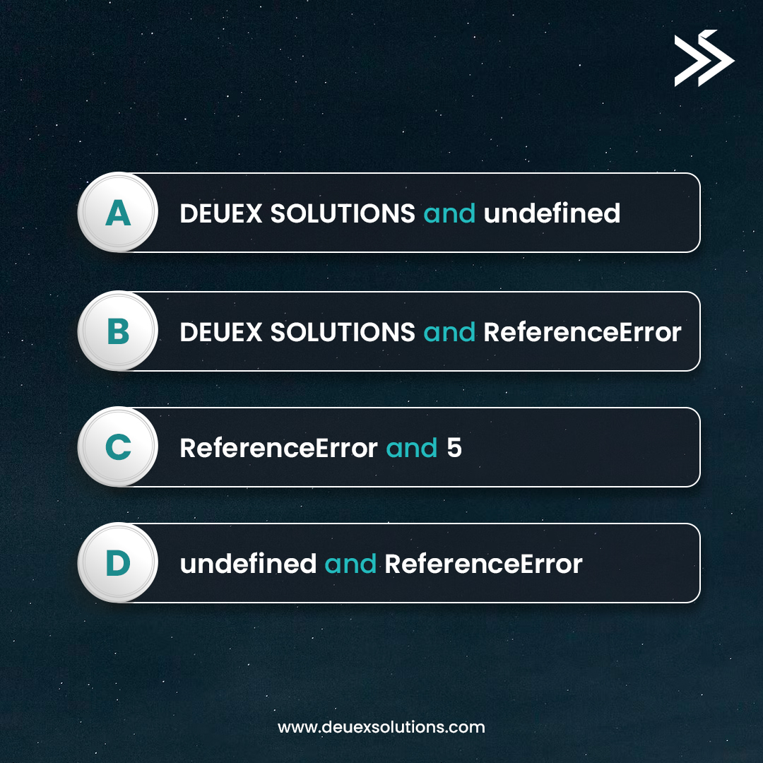 DeuexSolutions's tweet photo. Comment your answer with an explanation.
Tag your friends and challenge them.
.
.
#jsquiz #javascriptquiz #javascript #javascripts #javascript30 #javascripttips #javascript_love #codingquiz #programmingquiz https://t.co/RGiCA23A8B