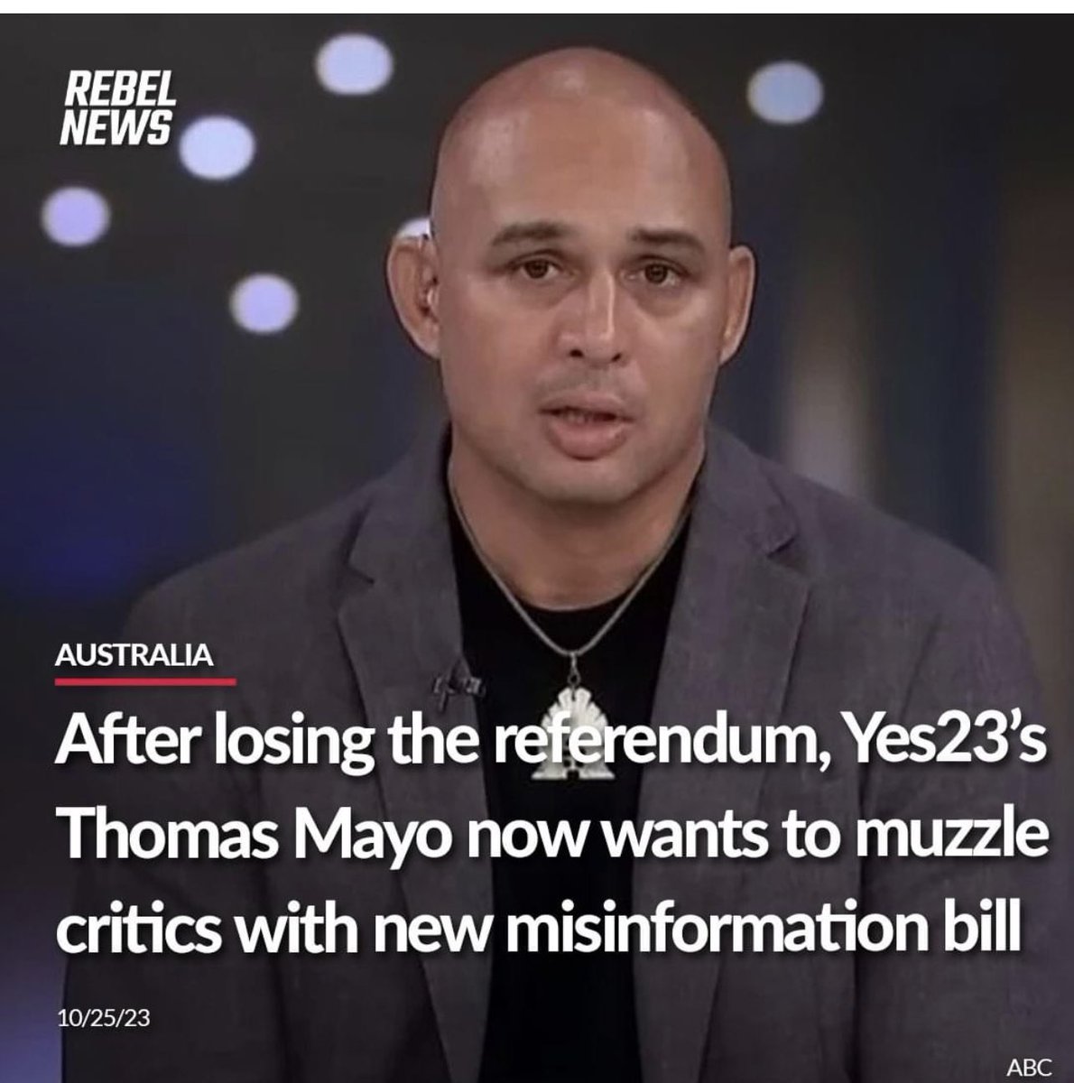 And there we have it….

After losing the referendum, Yes23’s Thomas Mayo now wants to muzzle critics with new misinformation bill

Indigenous Voice advocate calls for harsh social media censorship regulations following overwhelming Voice to Parliament defeat.…