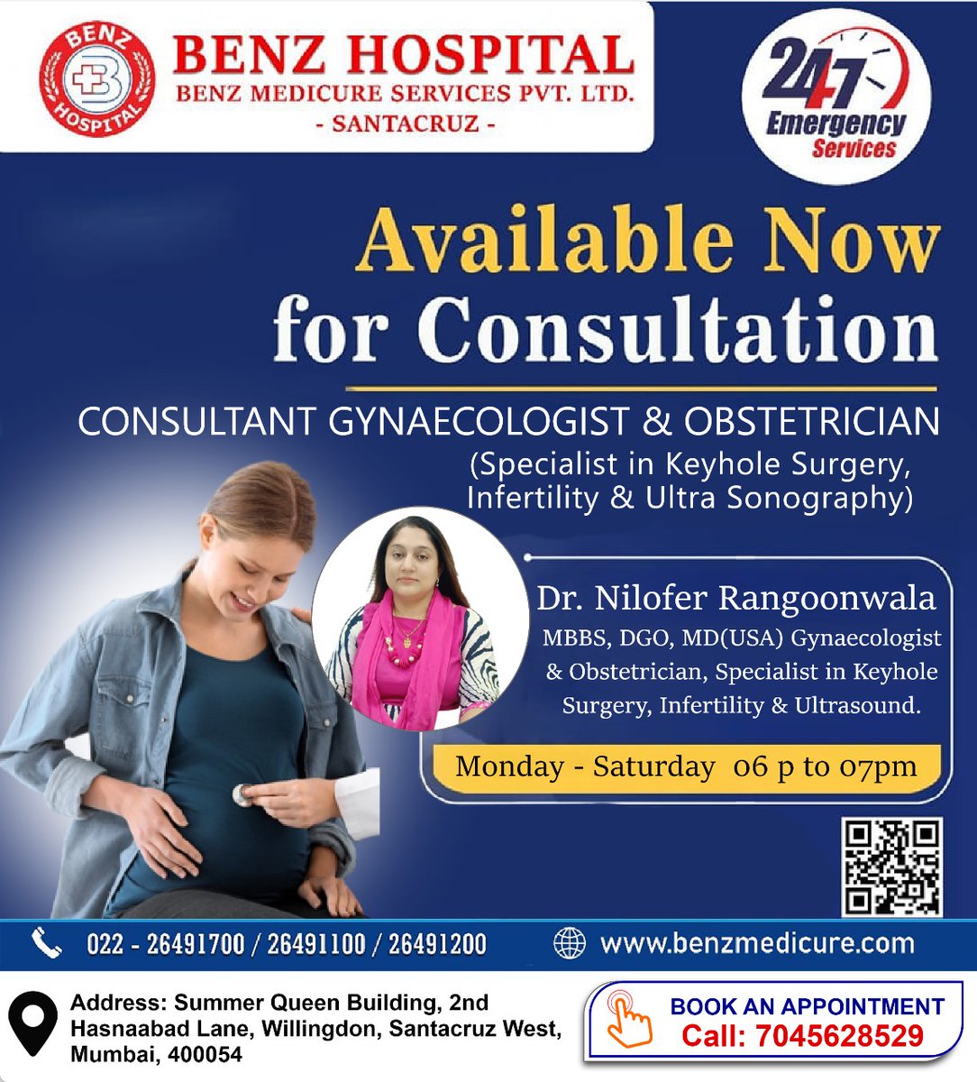 BenzHospital's tweet photo. Available Now for Consultation
Dr. Nilofer Rangoonwala
MBBS, DGO, MD (USA) Gynaecologist &amp; Obstetrician, Specialist in Keyhole Surgery, Infertility &amp; Ultrasound.

Contact Us. 
7045628529
#mumbai #benzhospital #gastroenterologist #cardiologist #hospital #doctor #gynaecology https://t.co/3a45fpbWLU