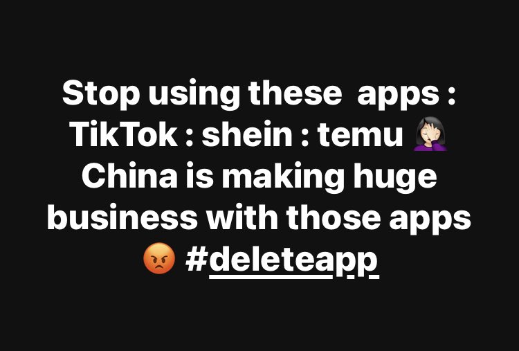 TibetPeople's tweet photo. Stop using these  apps : #TikTok : #Shein : #Temu 🤦🏻‍♀️ 
#China is making huge business with those apps 😡 #DeleteApp #BoycottMadeInChina #BoycottChina #FreeTibet #XiJinping https://t.co/EMyiy1wEVf