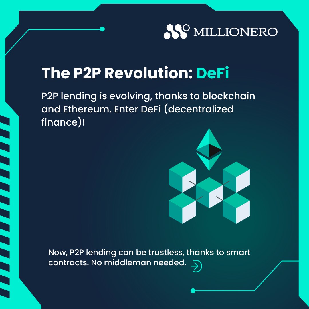 MillioneroEx's tweet photo. From bypassing banks to embracing blockchain, P2P lending is a financial revolution in the making.
Stay tuned for more on the future of finance! 🌟
#FutureFinance #P2PLoans #P2PLending #cryptop2p #SmartContracts https://t.co/aKFLCoVdk3
