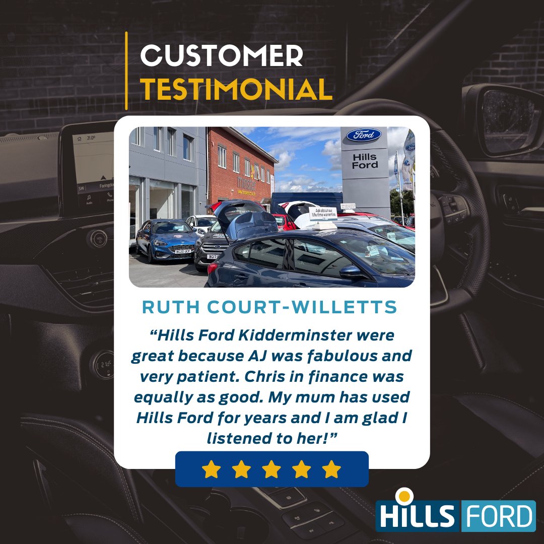 Hills_Ford's tweet photo. Brilliant feedback from one of our many happy customers from our Kidderminster dealership! Thanks Ruth for your lovely feedback. #WorcestershireHour #UsedCars #UsedFord #FordCars #HappyCustomer
Find your next set of wheels here https://t.co/o8XGSUn5qW #Kidderminster #Malvern https://t.co/ZRhJxyeBHI