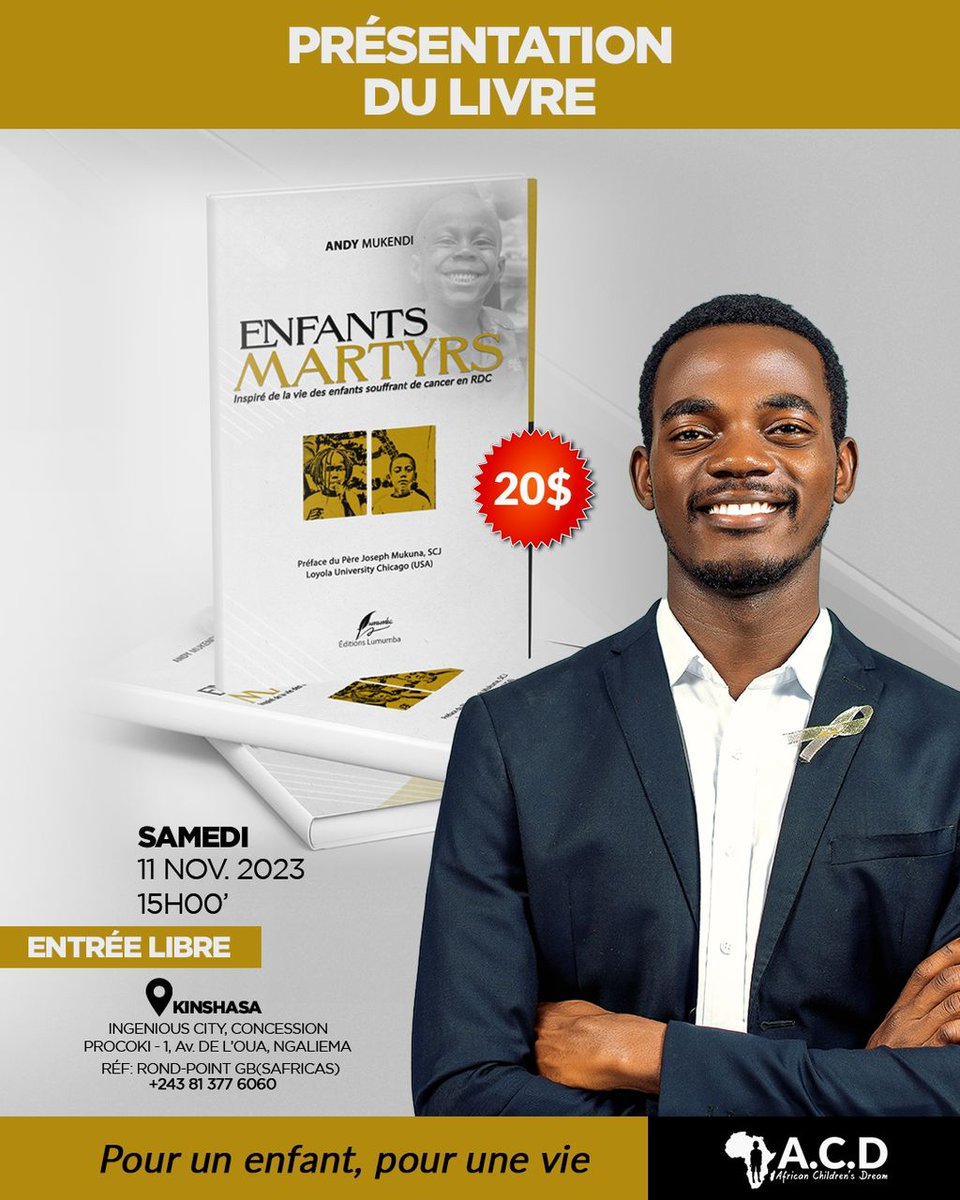 ACDAsbl's tweet image. Le livre des récits des enfants souffrant de cancer en RDC sera lancé à Kinshasa ce 11 Novembre.

Ces enfants héros, ces enfants combattants...

Lisez les recits des familles victimes de cancer dans notre pays et agissons.

@leParrainRDC, @PatrickMuyaya, @PLukwebo, @fallyipupa01