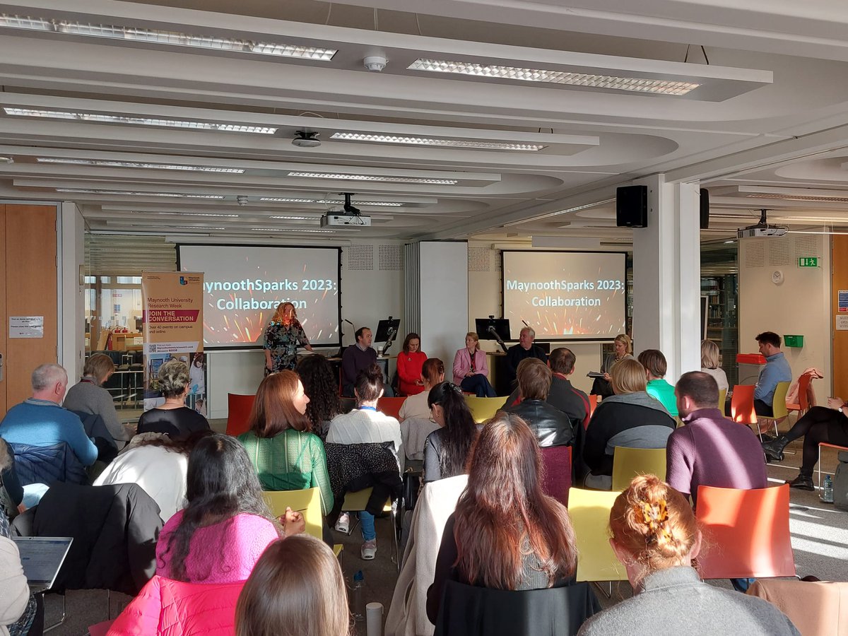 DeirdzClayton's tweet photo. Full house thanks to the fascinating panel discussion on multi- disciplinary collaboration. Sincere thanks to @nmountford , Sean Doyle, John Dooley, Galyna Otlyvanska and our Moderator @CiaraCotter1 #MUResearchWeek @MU_Research https://t.co/wasiEfNfnS