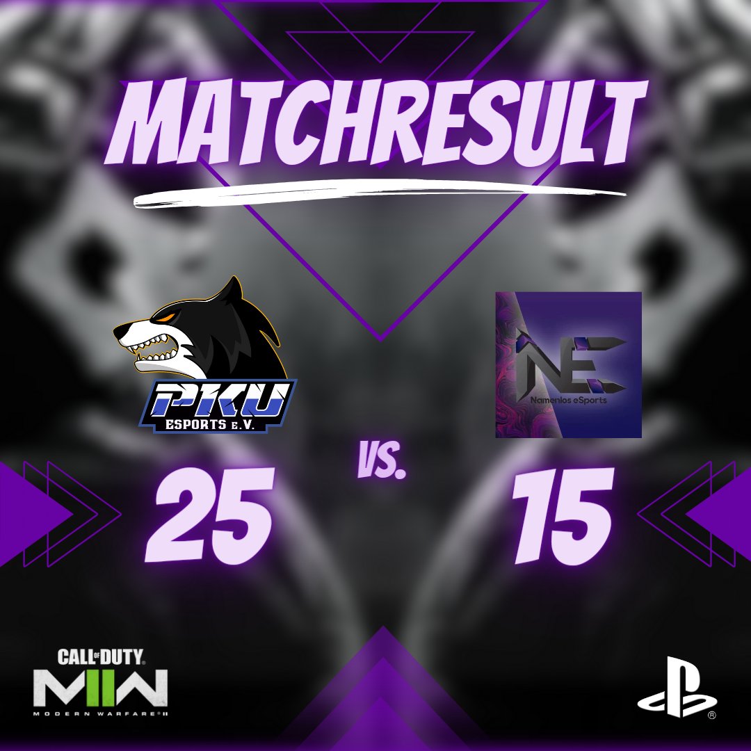 ☆ Matchresult ☆

In einem spannenden Duell gegen das Team von Namenlos eSports konnten die Jungs mit einem 25 : 15 den Sieg nach Hause holen. 

GG an die Gegner!

#pku #pkuesportsev #pkufamily #cod #callofduty #codmw #playstation #desbl #ps4 #ps5 #console #esport #esports
