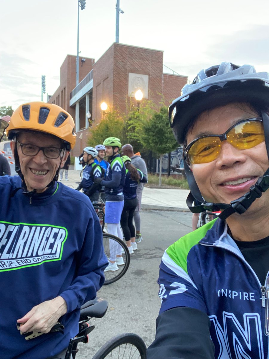 FornaceLab's tweet photo. Dr. Al Fornace and Dr. Dalong Pang show their support at the #rideBellringer to end cancer held on October 19-20, 2023 https://t.co/vIuHZKvC6m