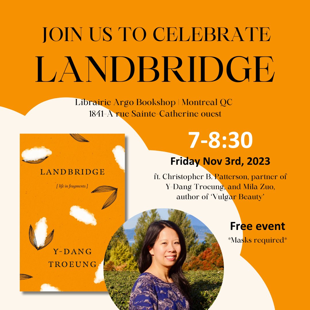 ArgoBookshop's tweet image. We&apos;re honored to welcome Christopher Patterson, husband of the late Y-Dang Troeung author of Landbridge just before her passing, for an event celebrating her writing and legacy. Mila Zuo, author of Vulgar Beauty will join for a conversation about the book.
ticketsource.us/argo-bookshop/…