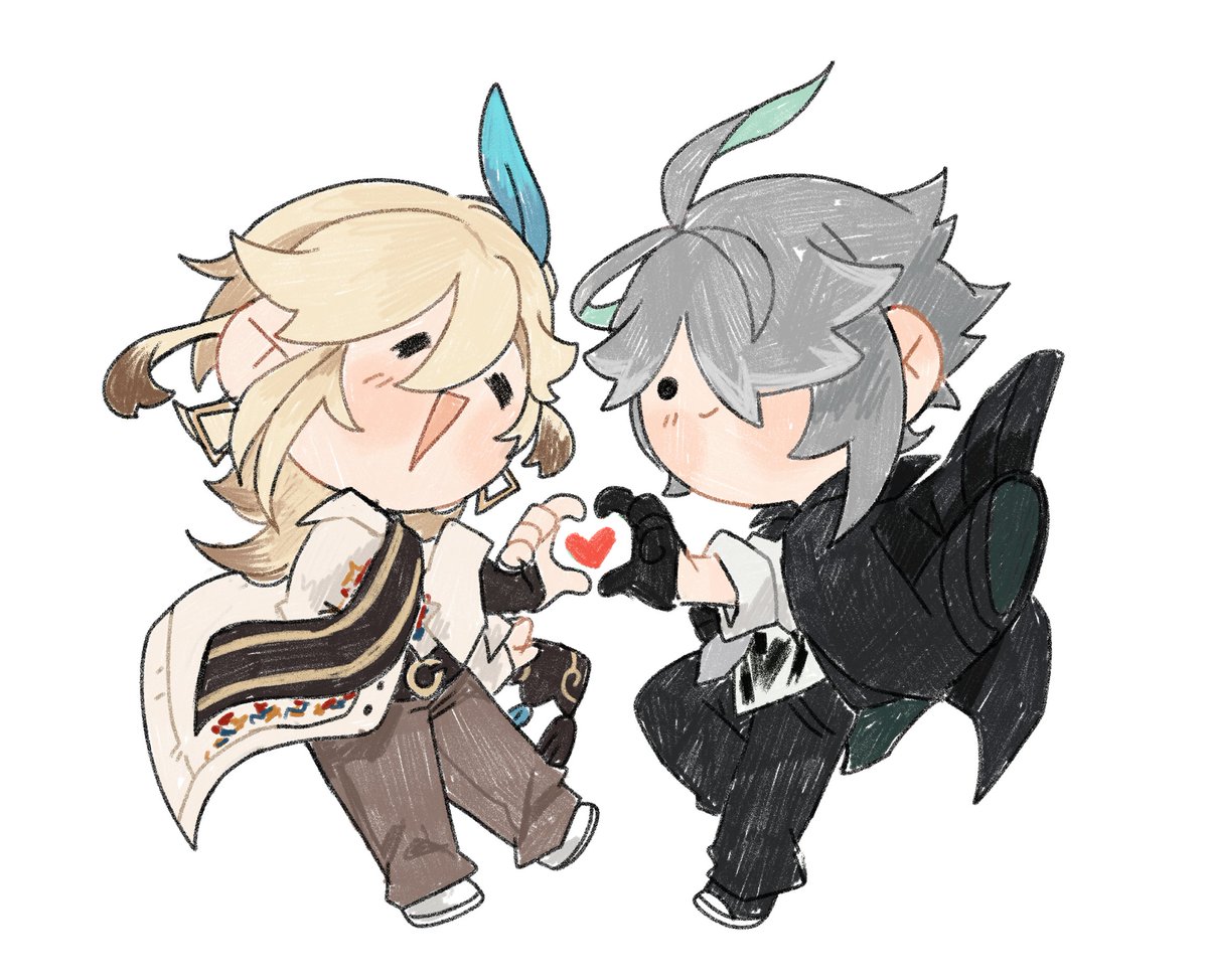 heart hands heart hands duo heart grey hair gloves chibi blonde hair  illustration images