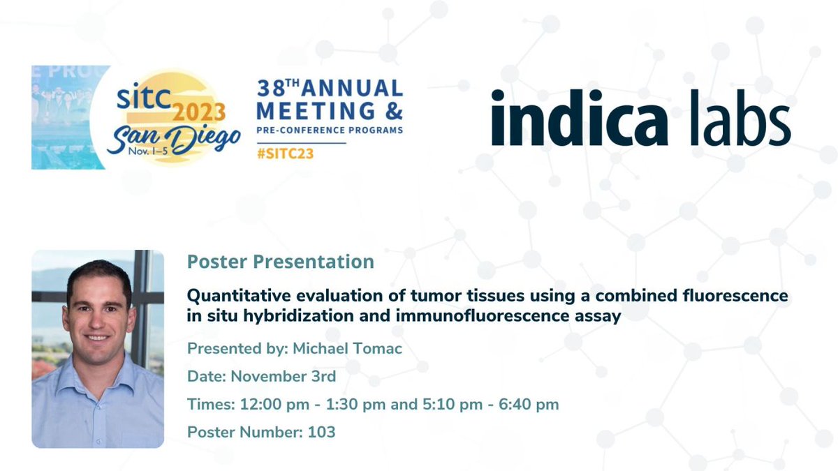 Indica_Labs's tweet photo. It's nearly time for #SITC23 and to share how @ACDbio's RNA-Protein Co-Detection + AI-powered #HALOimageanalysis is a powerful combo for getting more data from your samples. See you Nov. 3!
#digitalpathology #pathtwitter #AdvancingYourRNAISH #HALOai #AdvancedCellDiagnostics https://t.co/lEt03IYJNz