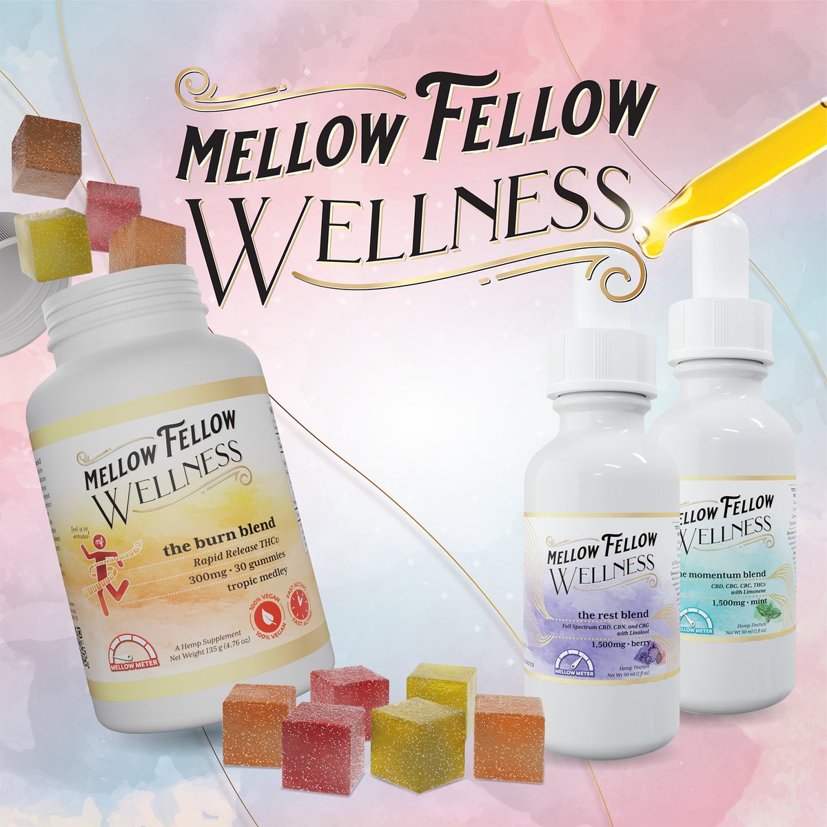 NEW: Mellow Fellow Wellness Tinctures and Gummies! 🌿✨

Whether you prefer the liquid calm of tinctures or the sweet escape of a convenient treat, we've got your daily dose of what you need for the day covered. 💆

Explore Now! 👉  bit.ly/46Gvt09

#cbdwellness #cbd