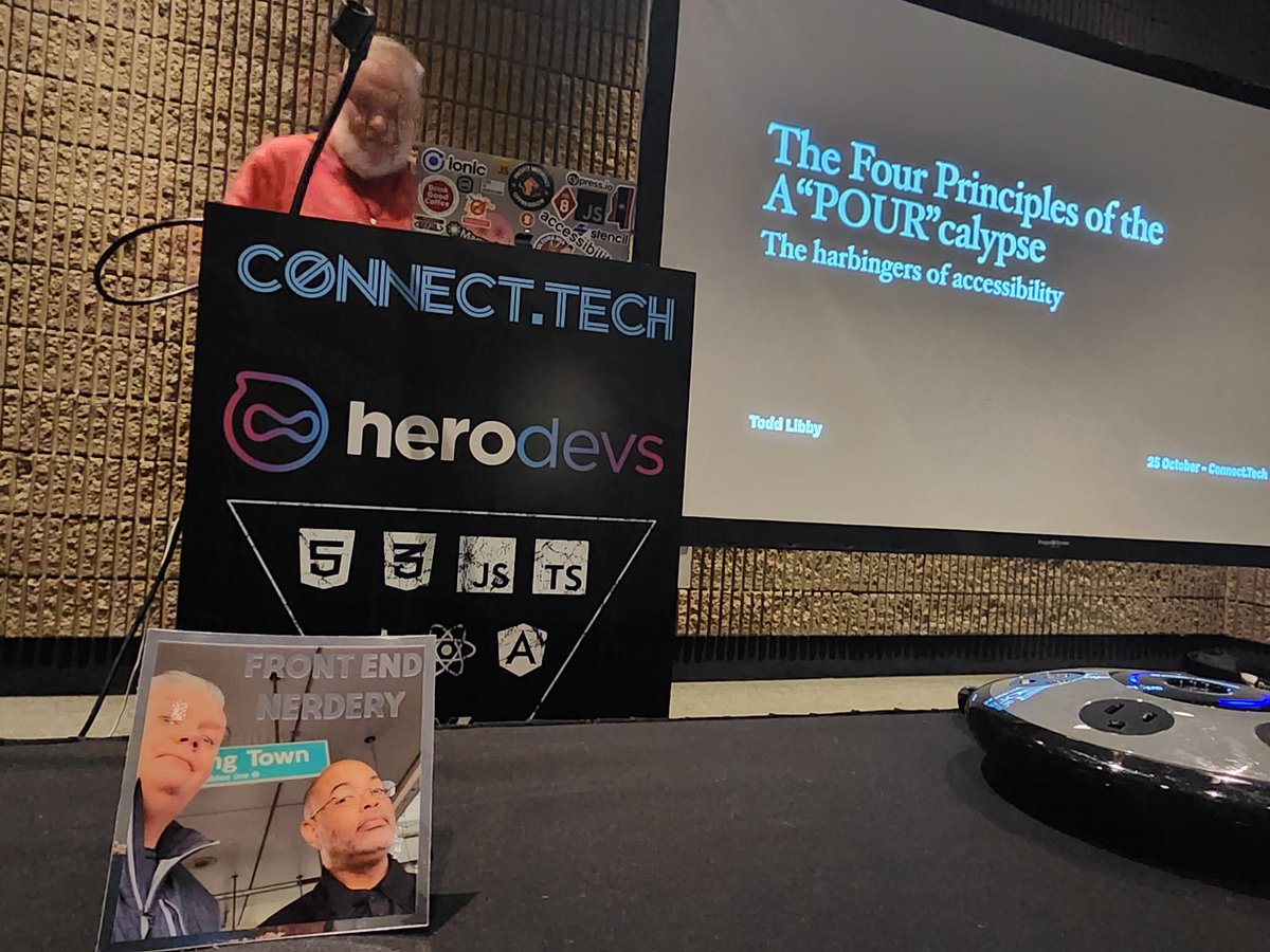 Enjoyed great talk by @toddlibby on accessibility principles.

Nice seeing you again <a href="/xirclebox/">xirclebox</a> 😜