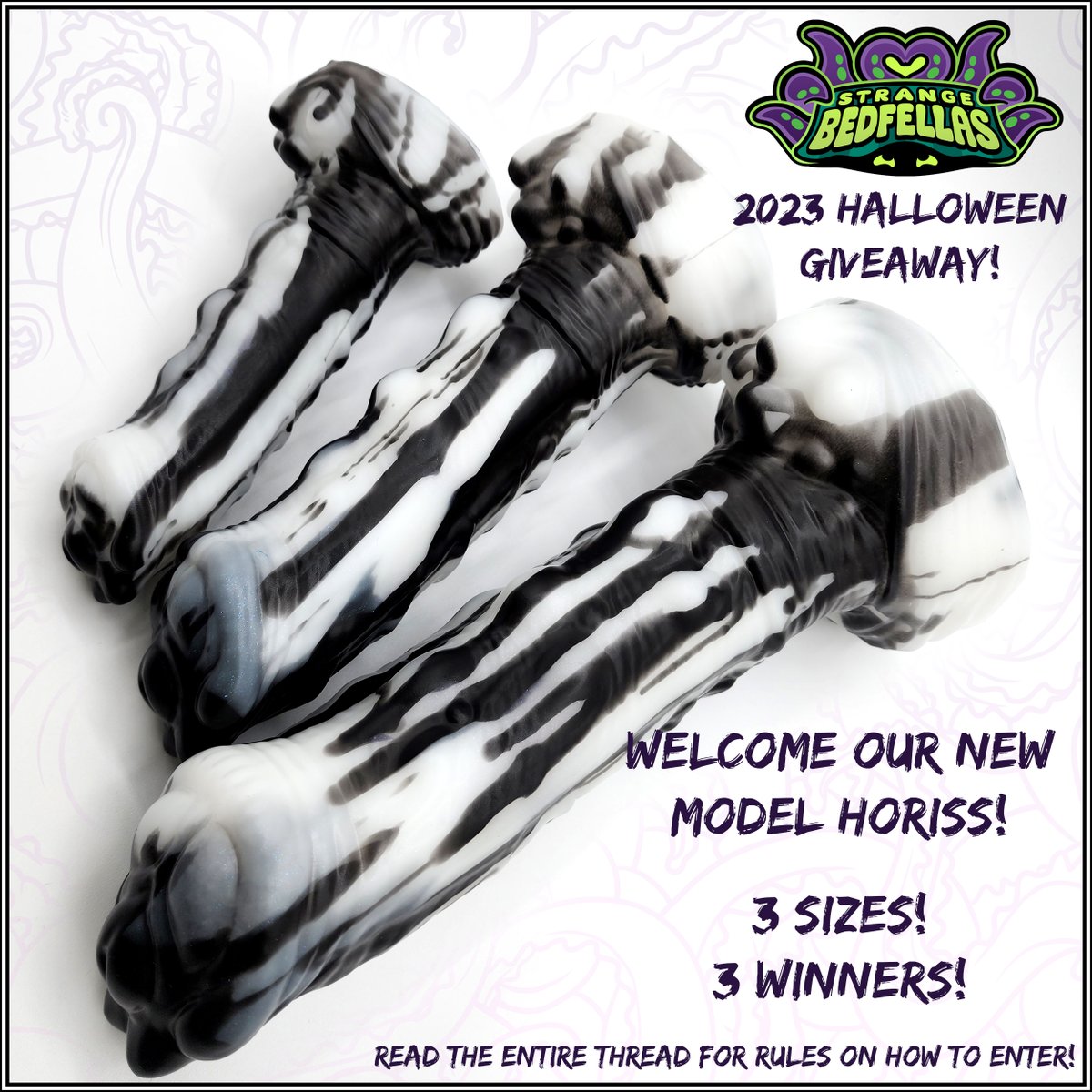 New model means GIVEAWAY TIME!! 🥳

We're welcoming Horiss to our line-up by giving away a Small, Medium, and Large to 3 lucky winners!

These 3 are all soft Hidden Haunts. 

Want to win one? Read on for details on how to enter!
