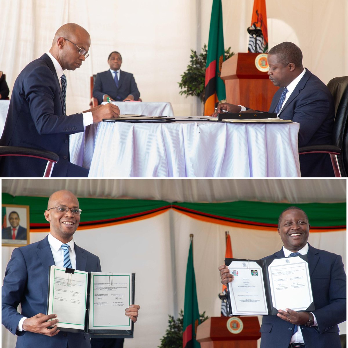 DizzimOnline's tweet photo. Tanzania na Zambia zimesaini mikataba nane ya ushirikiano katika maeneo tofauti kufuatia ziara ya kitaifa ya Rais Samia Suluhu Hassan nchini Zambia. https://t.co/XyuEyFwZjf