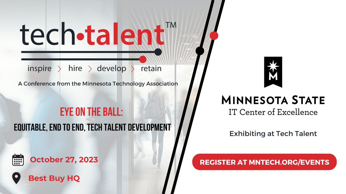 The Minnesota State IT Center of Excellence is excited to exhibit at Tech Talent on Friday at Best Buy Headquarters! We will be in booth 12 - stop by and see us! mntech.org/tech-talent-20…