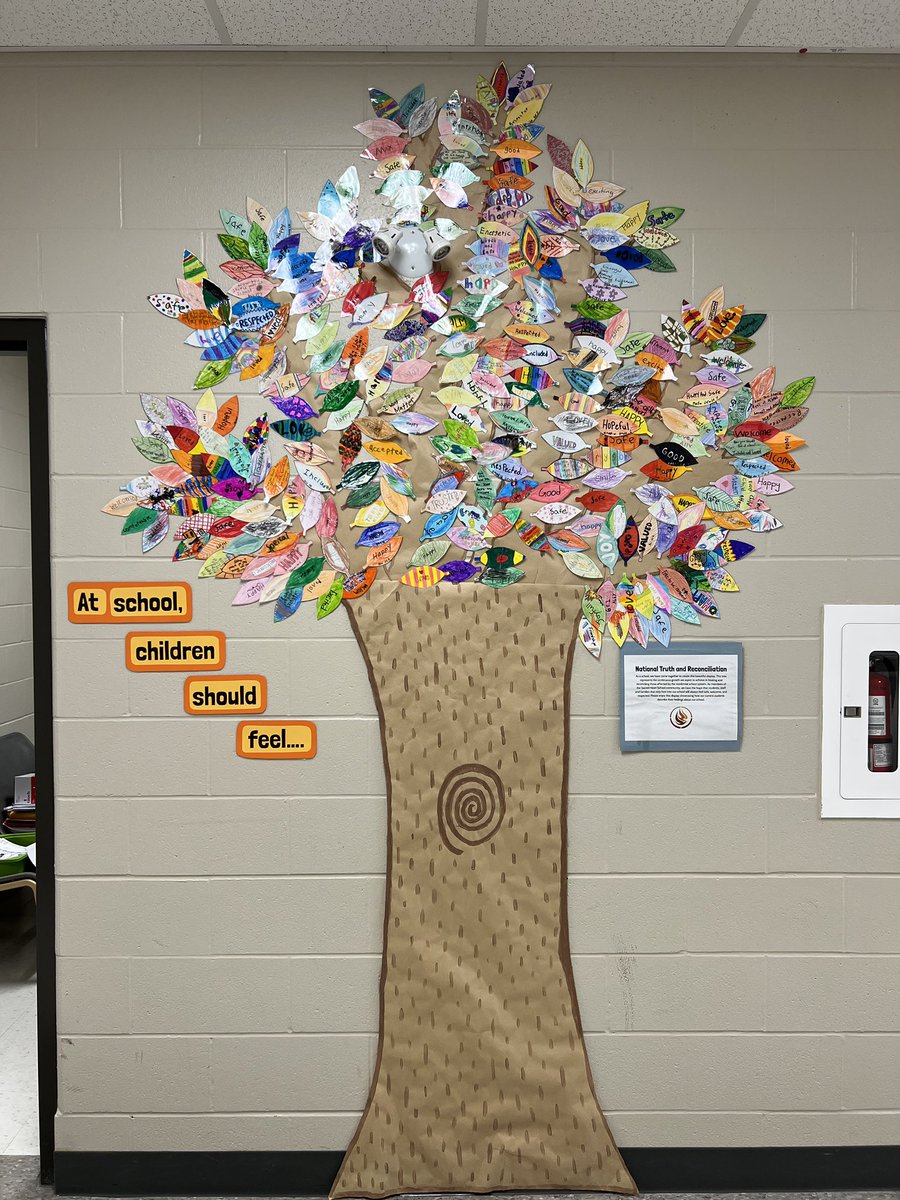 rockwoodheart's tweet photo. On September 29, Student Council invited each class to participate in a project for National Day for Truth and Reconciliation. Each student designed a leaf and chose one word to describe how students should feel at school. The end result is beautiful 🧡#everychildmatters https://t.co/dilJC0EWBN