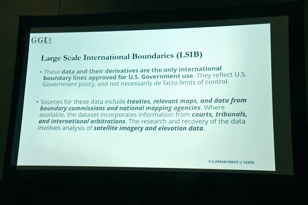International boundaries, critical for US govt foreign policy, can be complex and change over time. <a href="/disruptivegeo/">Joshua S Campbell</a> presents his work on tracking boundaries over time #foss4gna
