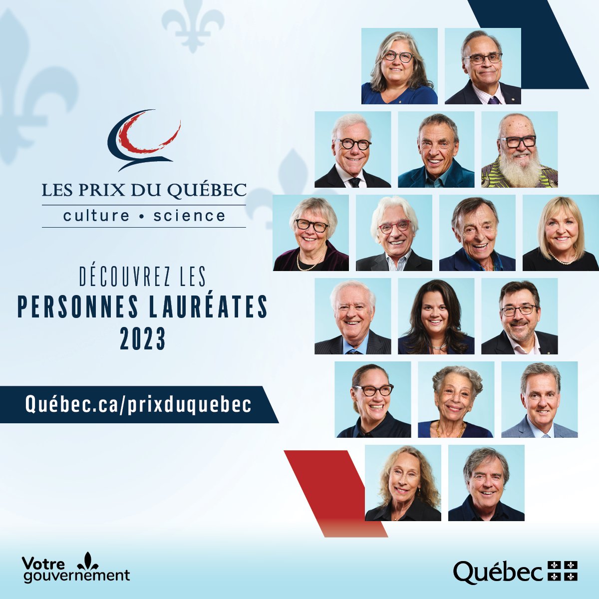 MCCQuebec's tweet photo. Les noms des personnes lauréates des #PrixduQuébec 2023 sont enfin dévoilés! 

Découvrez-les ici: https://t.co/LycaRLGMv2
#CultureQc #ScienceQc #PersonnesExceptionnelles | @economie_quebec @GouvQc https://t.co/5bPUIn99KX
