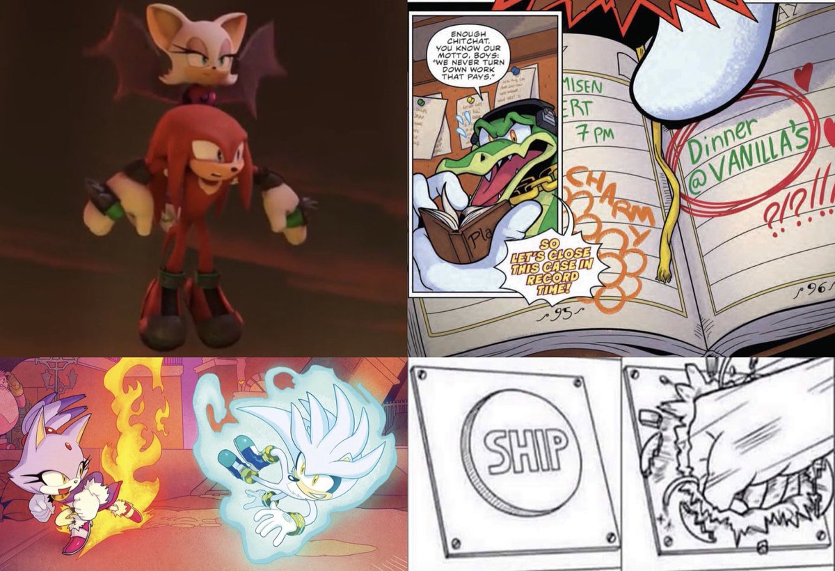 #Sonamy is SEGA's principal ship. But there are other ships in the main canon that SEGA strongly hints at. #Knuxouge #Silvaze #Vectilla #Sonic #AmyRose #Knuckles #Tails