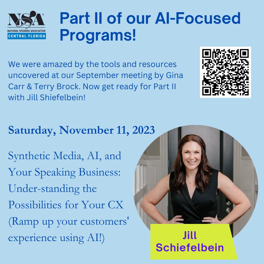 Calling all speakers, trainers, consultants and coaches! Join us in November as we learn how to use AI to improve our customers' experiences!