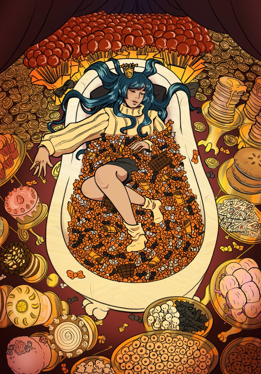 sarahjosefsen's tweet photo. “Surrounded by candy” is the next #WEBTOON_OC_tober prompt from from @webtooncanvas - who better to feature than Under The Eclipse’s queen of sweets, Aimanda Greyson 🎃🥞🥧🍰🍬 https://t.co/zxFFLFGuND