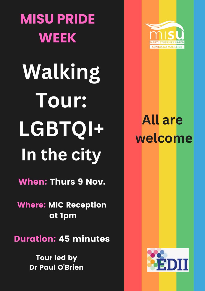 Delighted to repeat my #LGBTQI+ walking tour for colleagues and students as part of @maryisu #PrideWeek 2023. @EDII_MIC @susanliddy2 @MICLimerick #Limerick #AthenaSwan