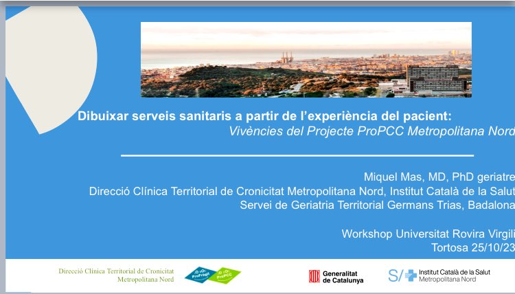 DrMqAgMas's tweet photo. Un gust explicar com hem fet el #ProgramaProPCC i quins són els imputs de participació ciutadana que mouen el nostre projecte #cronicitatMN al Workshop de la Càtedra Innovació i Simulació en salut @universitatURV Terres de l'Ebre. Gràcies @FrancescRiba per la invitació https://t.co/T9n6HhZtbT