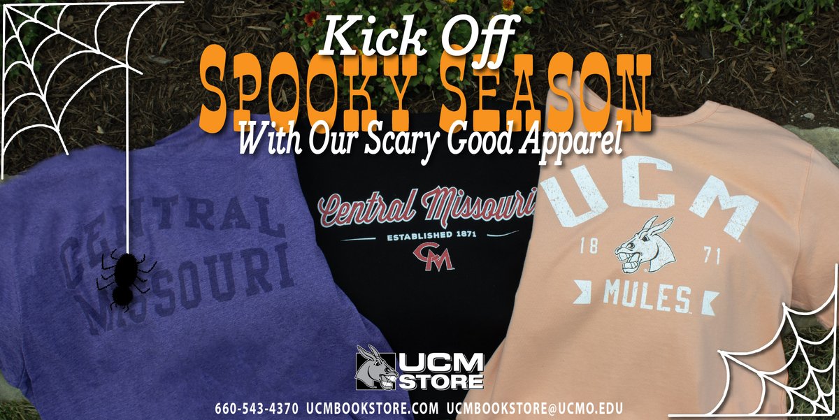 Spooky Season consists of goblins, ghouls, and gremlins! But it also consists of Scary Good Apparel of all kinds at the University Store! Available in-store or online @ ucmbookstore.com
#spookyseason #halloween #mules #UCM #shopUCMstore