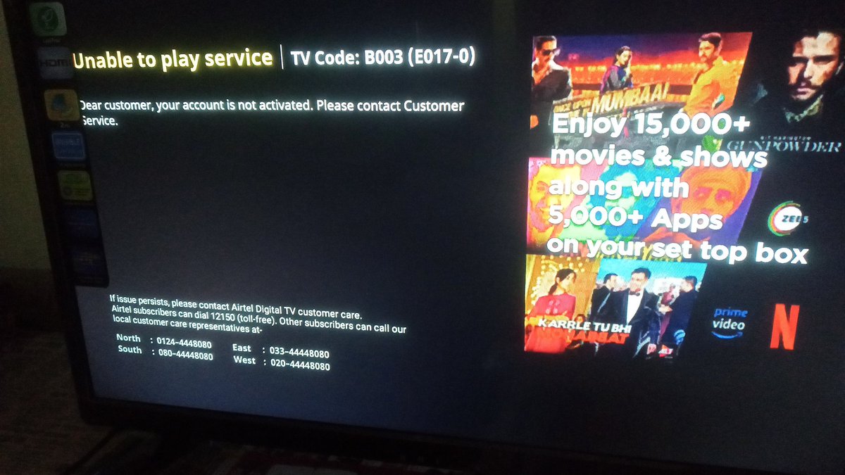 Pankajlal24's tweet photo. @airtelindia 
@airtelnews

I have booked Airtel combo plan Airtel Fiber with DTH. After 3 days of installation my DTH service is still not working and a message shows on the screen "Dear customer, your account is not activated."

This is not good and never acceptable. https://t.co/0fCKPrfyQl