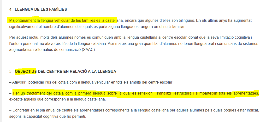 AEBCatalunya's tweet photo. ⭕️ Centro de Educación Especial Sant Joan de la Creu en BCN

⭕️ Mayoría de alumnos castellanohablantes, grado de discapacidad entre el 37 y 95%

⭕️ Catalán, única lengua vehicular, para todos los aprendizajes excepto el de lengua castellana

Sin palabras👇 https://t.co/tdbJyOLvJn