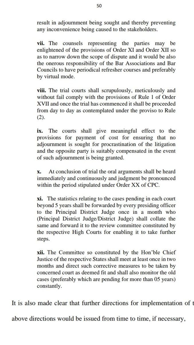Hon'ble Supreme Court of India recently in the landmark judgement 
of  Yashpal Jain V. Sushila Devi issued certain guidelines for speedy trial of civil matters and reducing the pendency !
👇