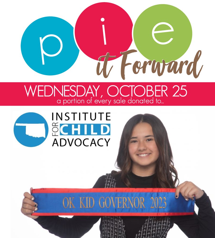 TODAY IS THE DAY - "PIE IT FORWARD" benefiting OICA at <a href="/piejunkieokc/">Pie Junkie</a> in OKC's <a href="/plazadistrict/">Plaza District</a>! A portion of sales today will go to OICA - so this is a great chance to enjoy the best pie and help make Oklahoma a better place for children. We call that a "win win!"