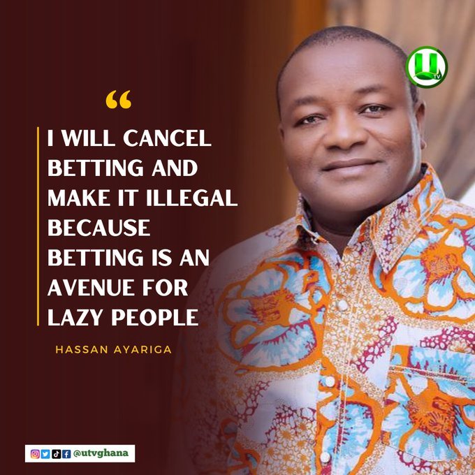 PrimeDangel's tweet photo. Hassan Ayariga, the founder and leader of the All People's Congress (APC), has promised to ban betting if he becomes President, arguing that it serves as an avenue for lazy people.

#UTVNews Nana Ama McBrown Wendy Shay #vodafoneesim Ibrahim Mahama Justice Atuguba Bank of Ghana https://t.co/NBqMBgc7l6