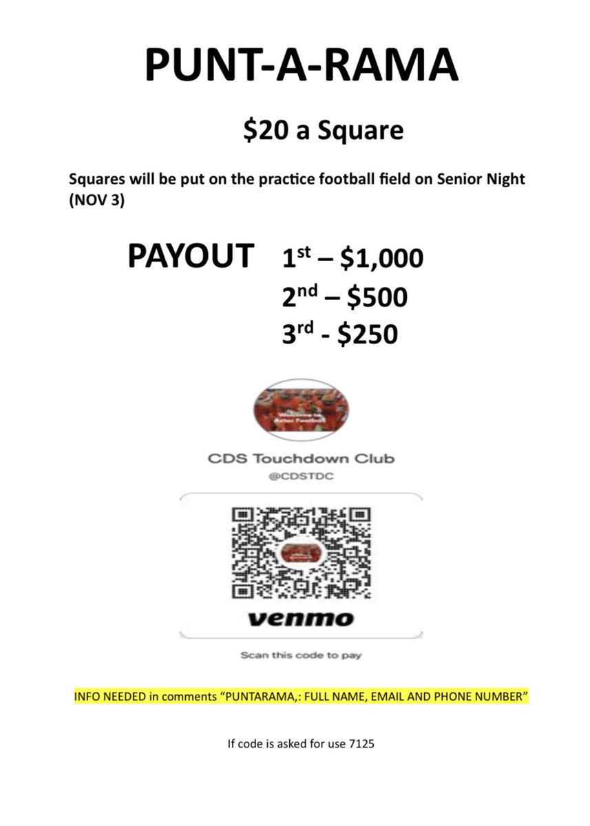 Jake Barro (@coachbarro) on Twitter photo Please help support <a href="/CdS_Football/">CDS Touchdown Club</a>! The Punt-A-Rama fundraiser will be Friday November 3rd! Please help support <a href="/CdS_Football/">CDS Touchdown Club</a>! The Punt-A-Rama fundraiser will be Friday November 3rd!