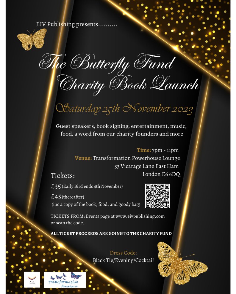 The Butterfly Fund is the charitable fund set up to support Transformation Powerhouse Theraputic Centre.  The centre aims to continue the work of supporting sexual abuse survivors.

Come join us raise funds while being entertained. 

#TPHBUTTERFLYFUND #poetry