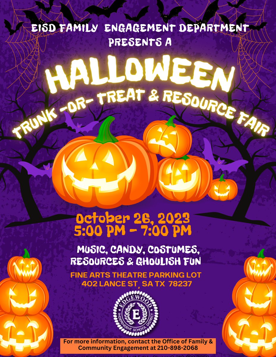 EISDFE's tweet photo. We can't wait to see all the little ghost and goblins tomorrow at our Halloween Trunk-or-Treat.  We have several community organizations that will be present to give out treats. We hope to see you! @EISDSpecEdDirec  
@EdelyOlvera @Bernice98599458 @Mrs_BHdz_EISD @mrslilic https://t.co/MRAd39X7lz