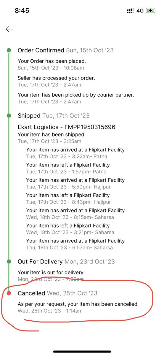 rakesh_bikan's tweet photo. On reaching out to the @flipkartsupport for this incident, the support person said she has logged the complainant for to be looked by senior officials. Today I got message that it has been canceled by me.. Is it a back door logic @flipkart_tech? https://t.co/ZHgRfsQroR