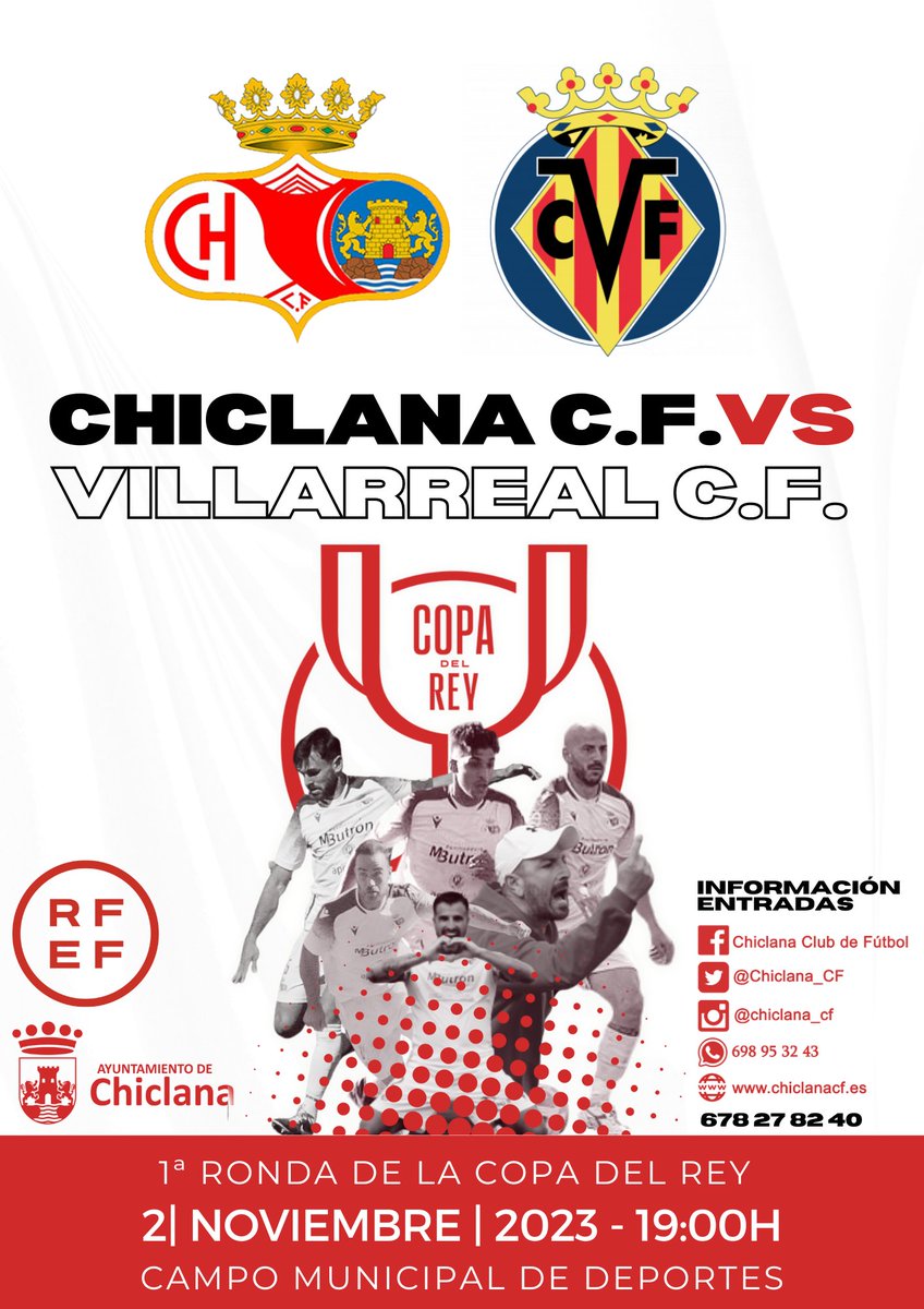 Chiclana_CF's tweet photo. 🏆COPA DEL REY🏆

🙌🏻El partido de 1ª ronda de la #copadelrey entre el @chiclana_cf y el @villarrealcf se jugará finalmente en el Campo Municipal de Deportes de #Chiclana

ℹ️Pincha en el enlace para ver precios y puntos de venta de entradas:

https://t.co/7otmqdbbxr

#ChiclanaCF https://t.co/RHG4KAtTJR