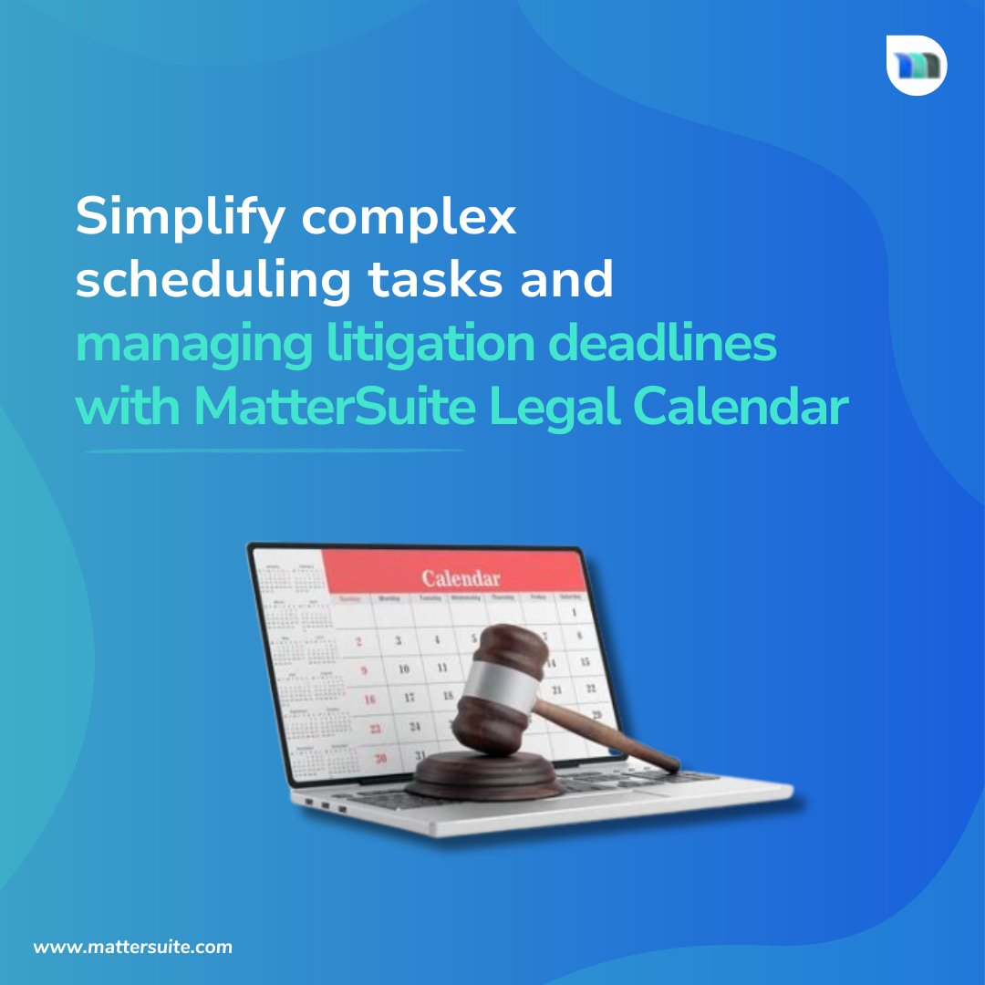 MatterSuite's tweet image. Master your legal deadlines effortlessly with MatterSuite Legal Calendar. ⚖️📆

Visit: mattersuite.com/legal-calendar…

#MatterSuite #LegalWorkflow #Litigationmanagement #mattermanagement #casemanagement #legalmattermanagement #legalpracticemanagement #practicemanagement